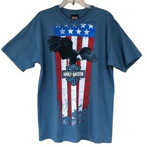 Harley Davidson Liberty Eagle Smoky Mountain Pigeon Forge, TN Blue Tshirt L